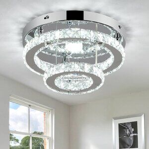 Adjustable Crystal Chandelier 9.8" LED Ceiling Light fixture Flush Mount silver